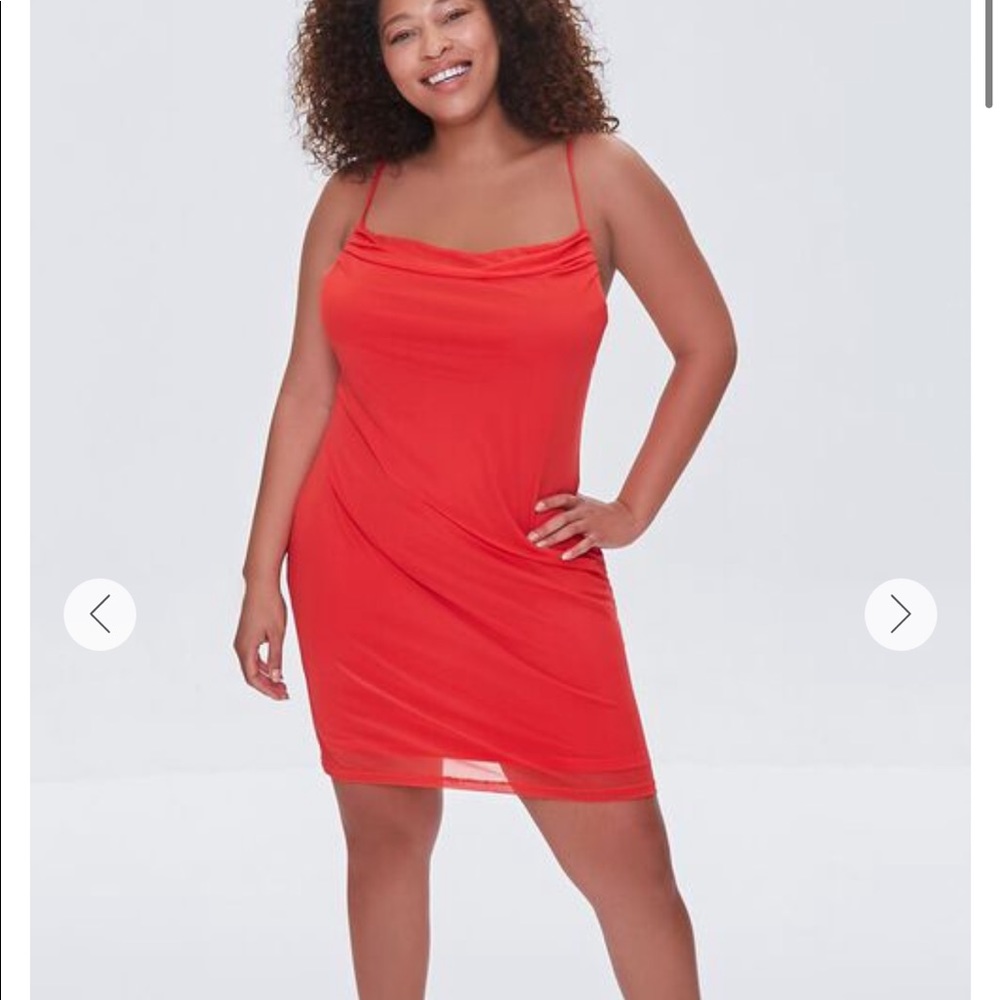 Red mesh overlay mini dress